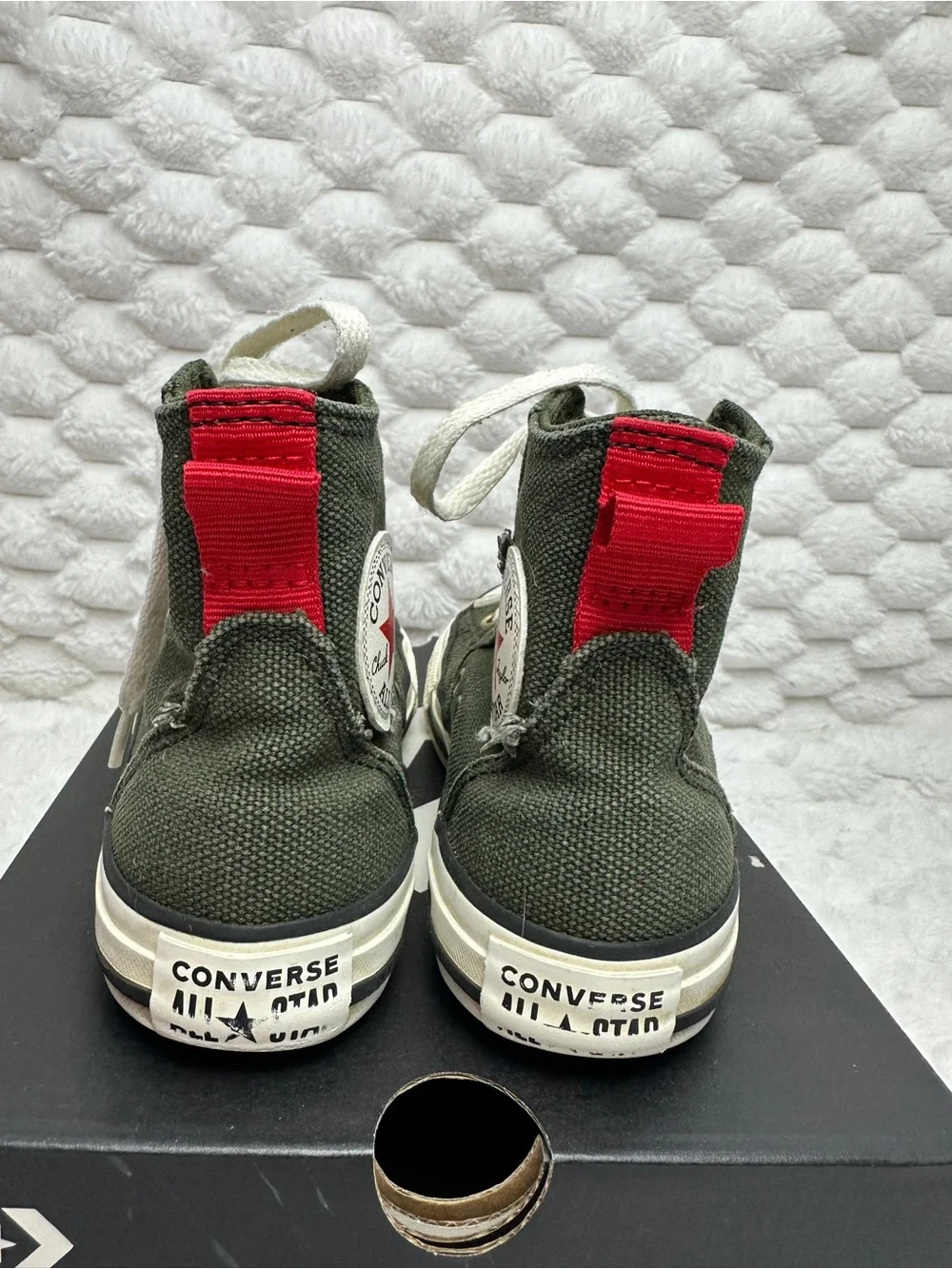 Converse High Tops in Forest Green, Red Star & Gold Eyelets Size 13.5